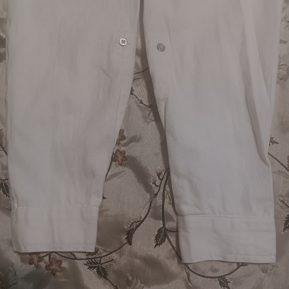 Boho Embroidered Top Floral Denim Women White SzL‎ High-Low - Picture 13 of 15